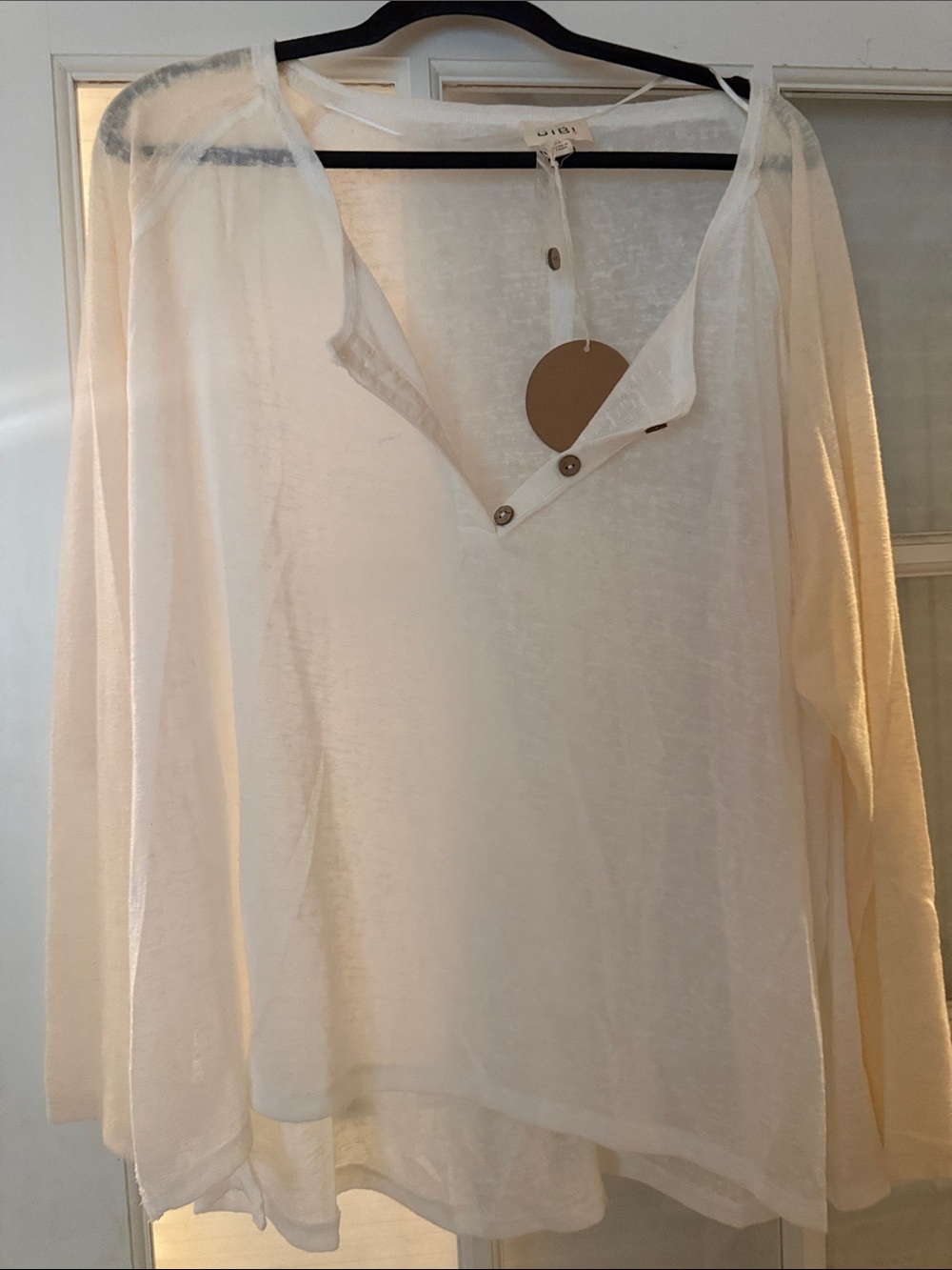 BIbi  White Lightweight Button Henley Top
